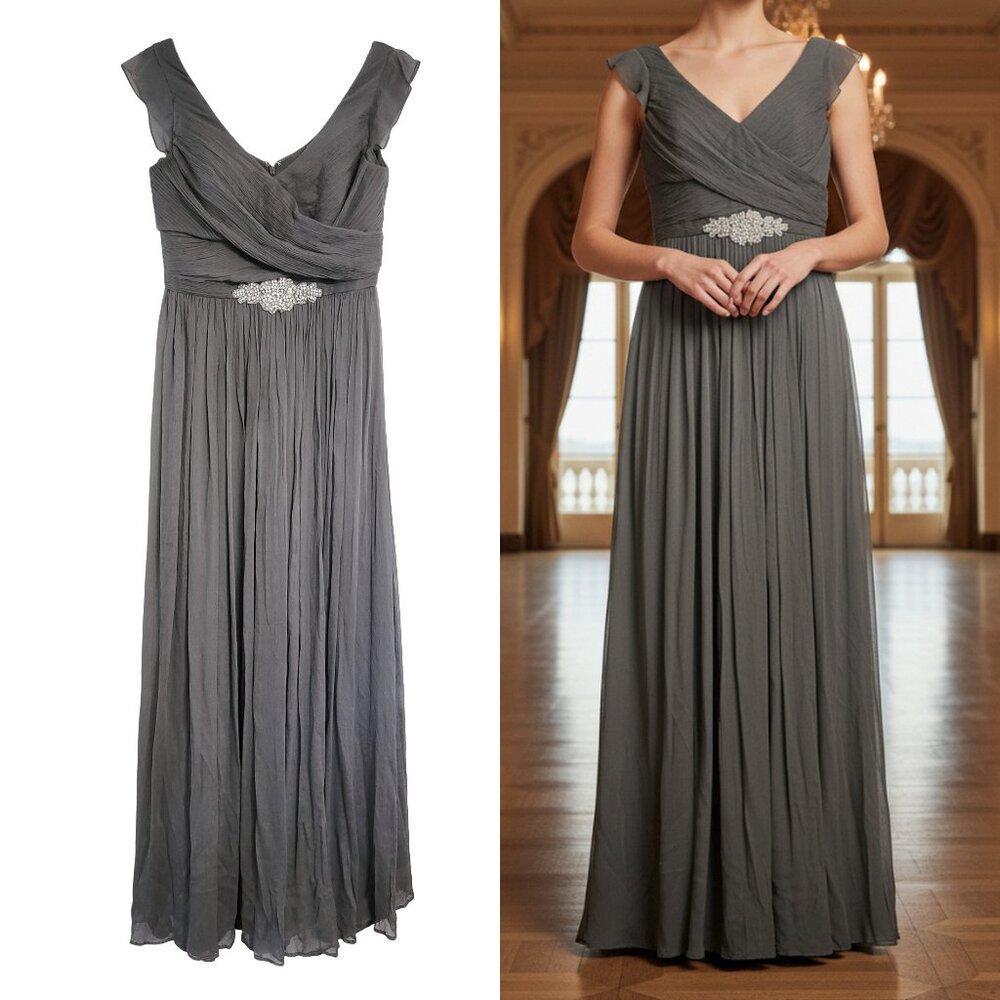 J. Crew Silk Embellished Flutter Sleeve Gown
